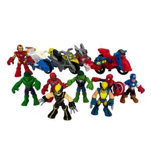 Playskool Heroes Action Figures and Motorcycles Lot 12 Marvel Hasbro Cake Topper